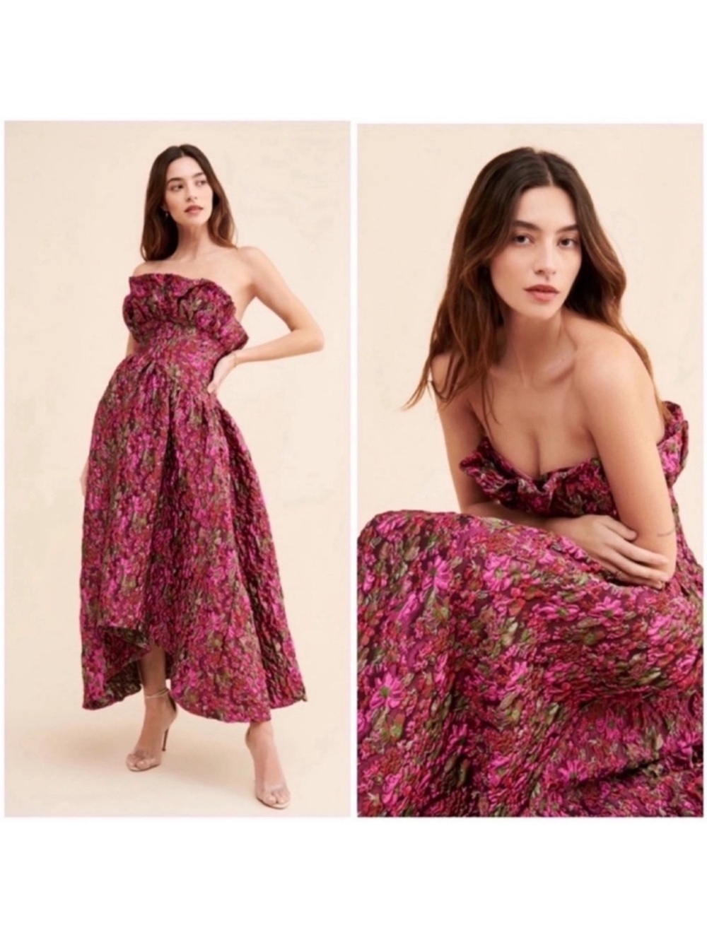 Elliatt Camellia Strapless Pink Floral High-Low Maxi Dress Gown S